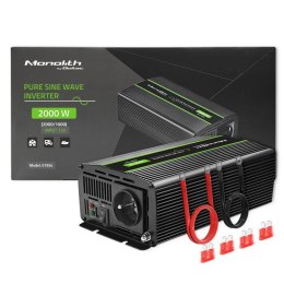 Qoltec Przetwornica napięcia Monolith | 1000W | 2000W | 12V na 230V | Czysty Sinus