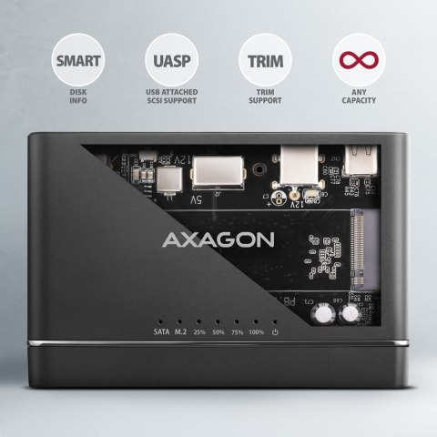 AXAGON Adapter USB-C ADSA-CC 10Gbps NVMe M.2 2.5/3.5 SSD&HDD Clone Master 2